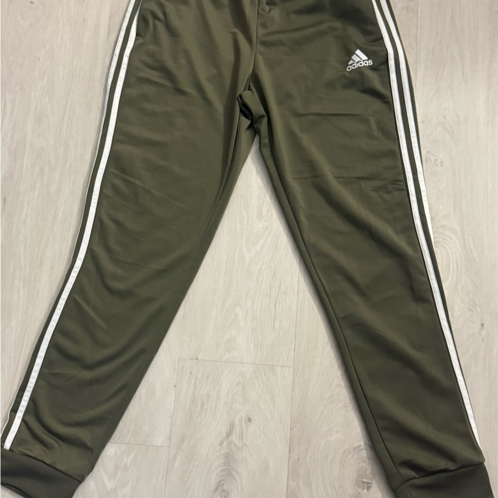 Adidas Kids Green Joggers with White Stripes